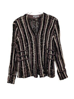 Alexandra Rosati Animal Print Shirt Womens Petite Size 14 Stripe Whimsigoth